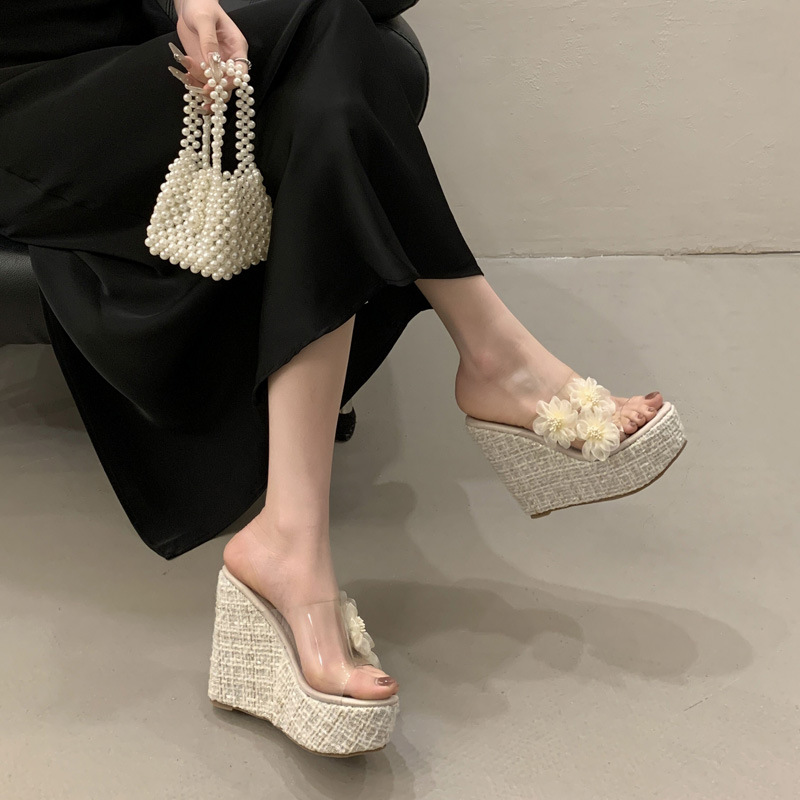 Flowers decoration slippers high-heeled shoes for women