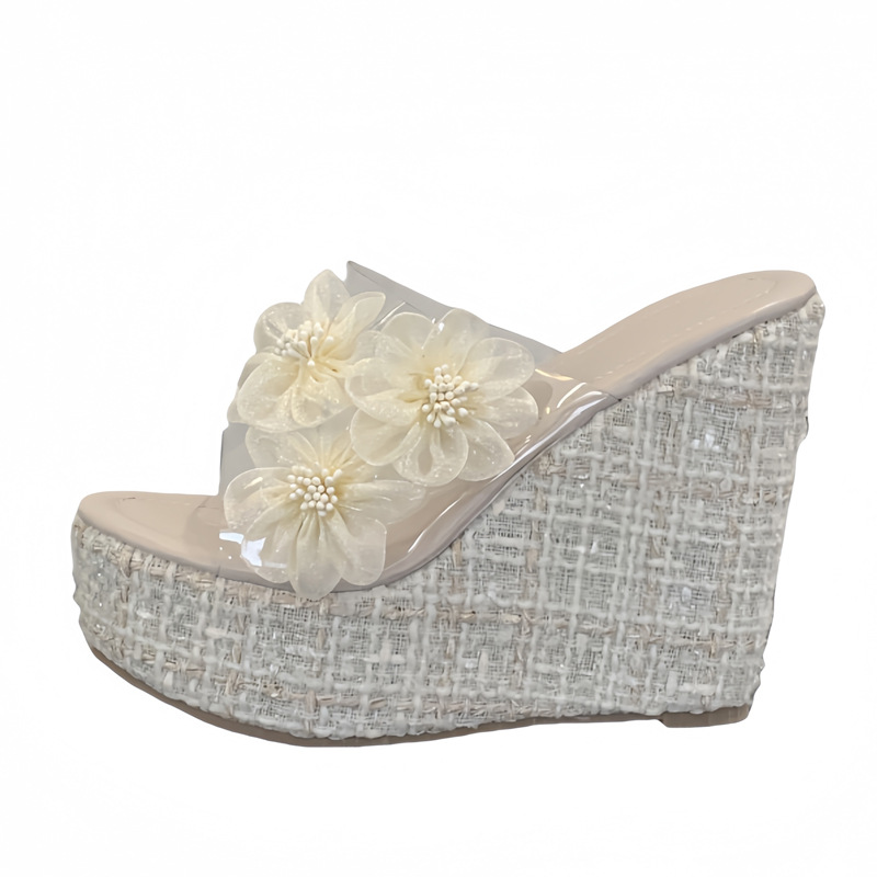 Flowers decoration slippers high-heeled shoes for women
