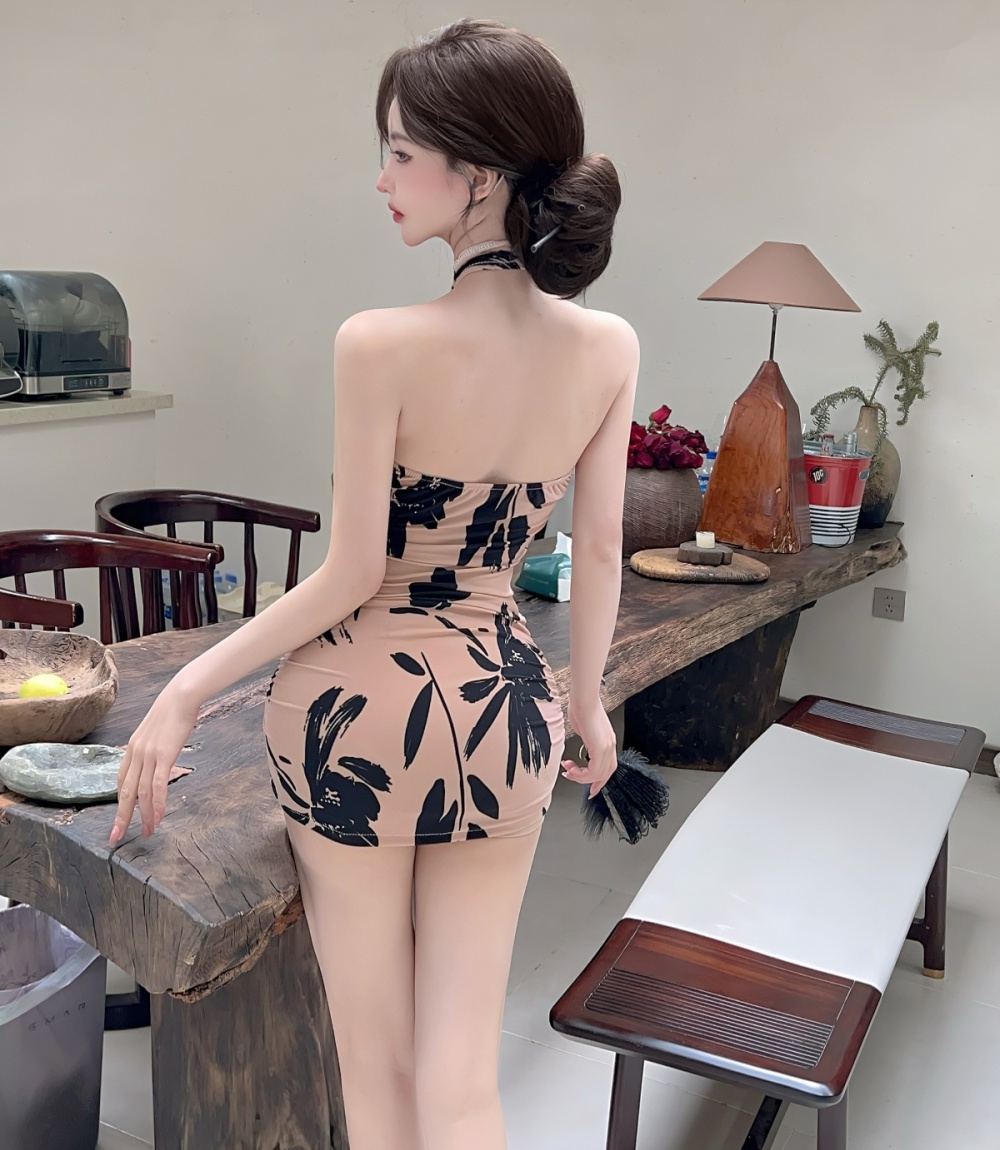 Retro elegant slim cheongsam halter short dress