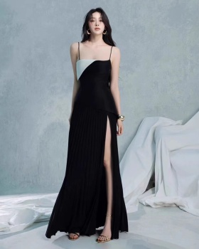 Mixed colors sling temperament dress slim split long dress
