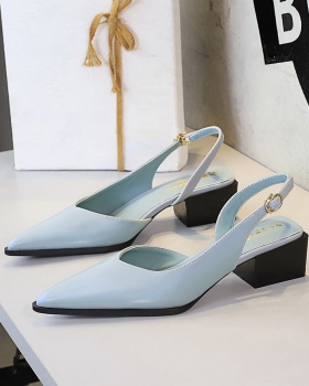 Pointed thick hollow Korean style middle-heel low simple shoes