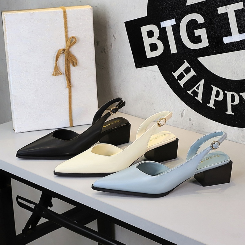 Pointed thick hollow Korean style middle-heel low simple shoes