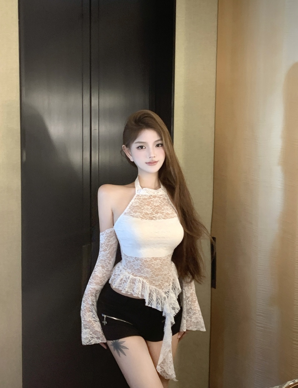 Enticement trumpet sleeves irregular tops for women