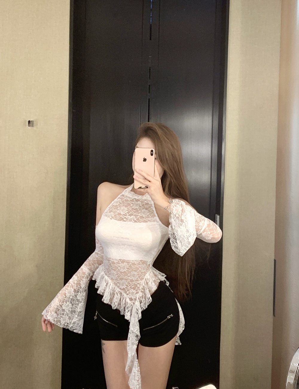 Enticement trumpet sleeves irregular tops for women