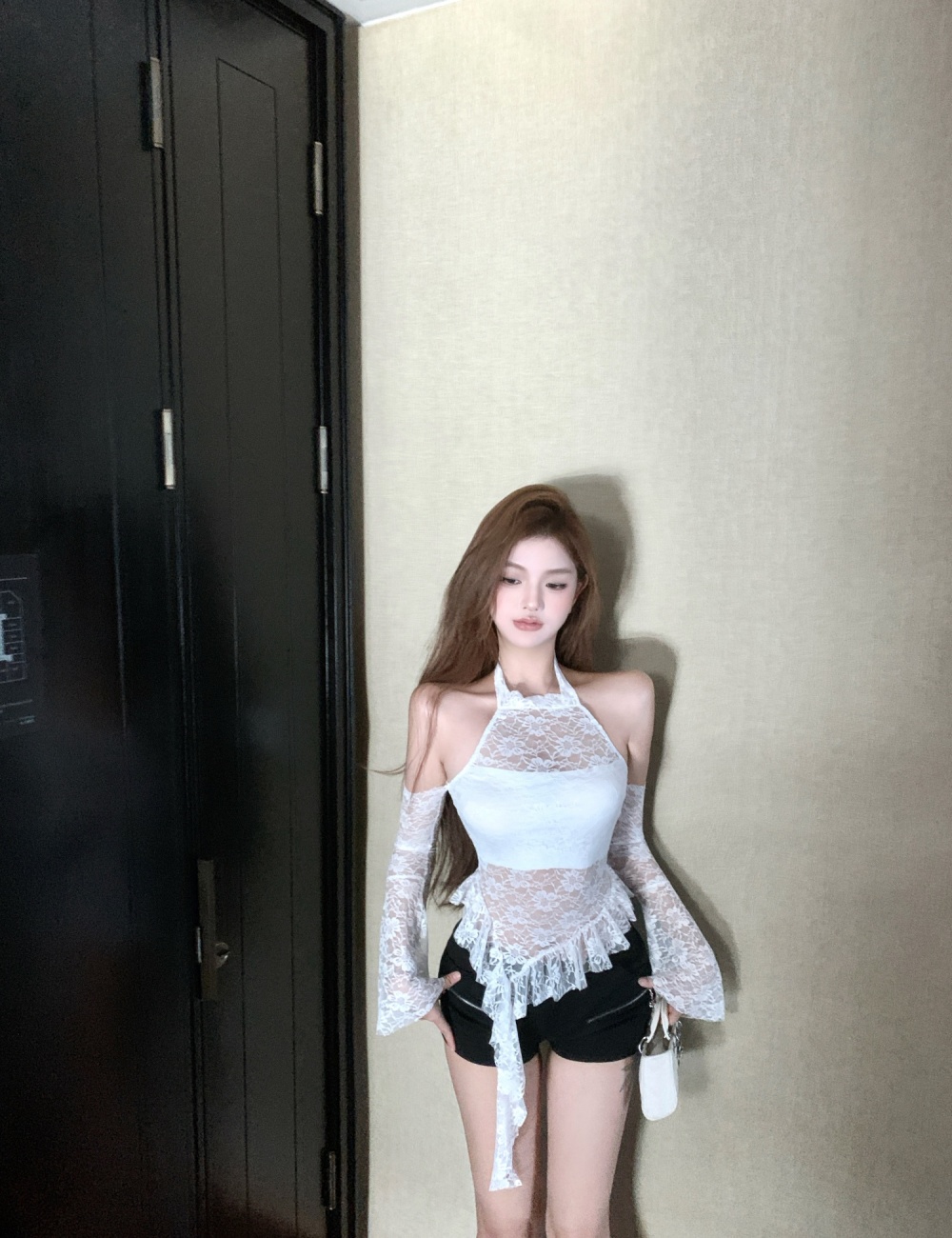 Enticement trumpet sleeves irregular tops for women