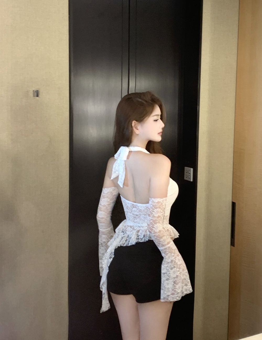 Enticement trumpet sleeves irregular tops for women