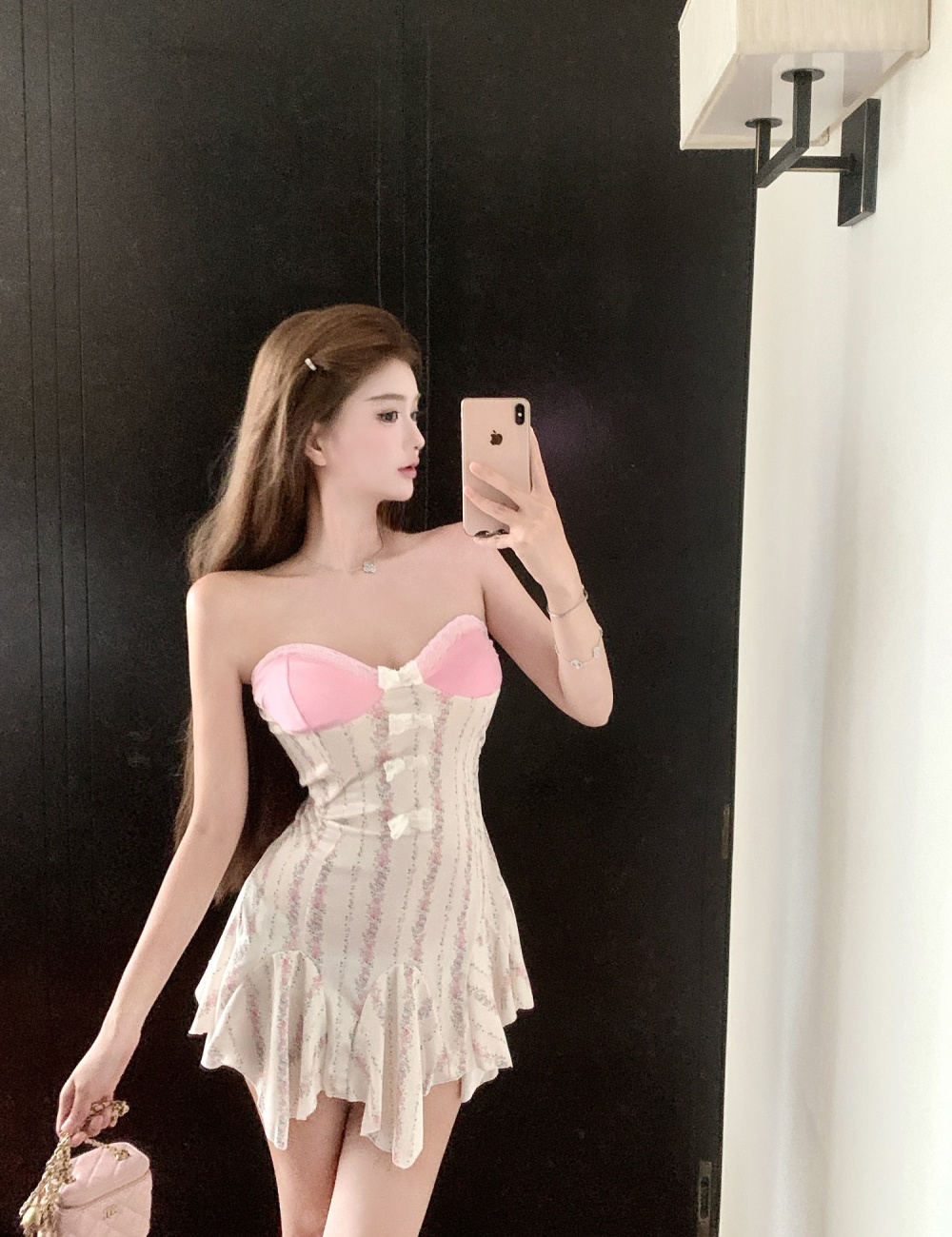 Skirt hem lotus leaf edges mixed colors dress for women