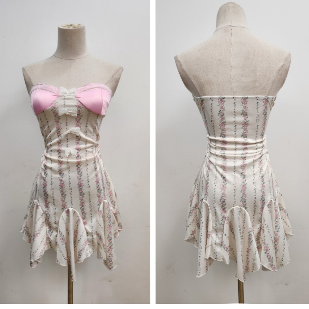 Skirt hem lotus leaf edges mixed colors dress for women