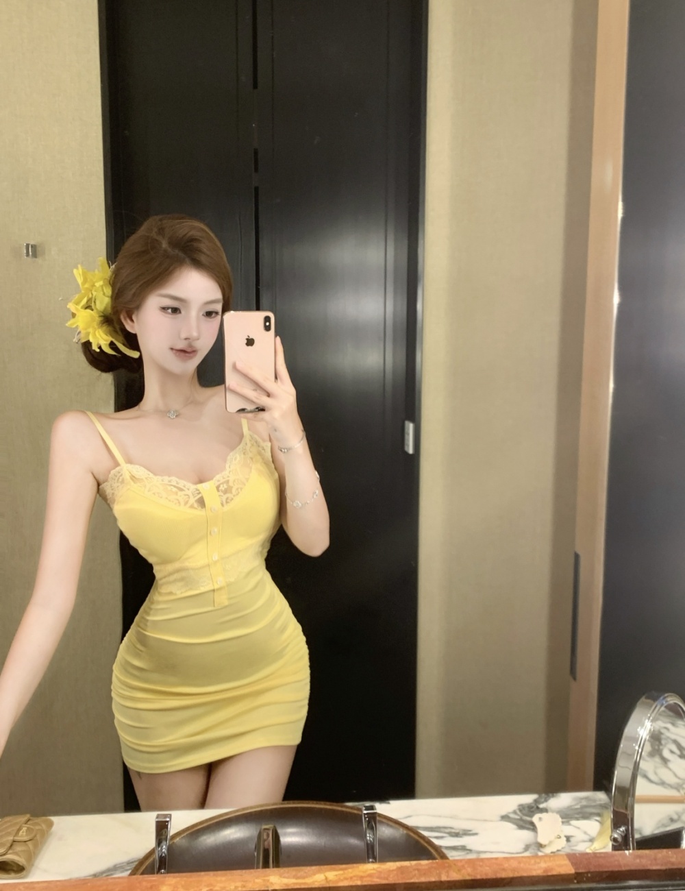 Sling package hip sexy fashion yellow dress for women