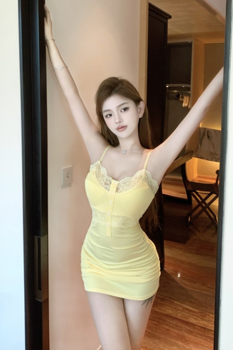 Sling package hip sexy fashion yellow dress for women
