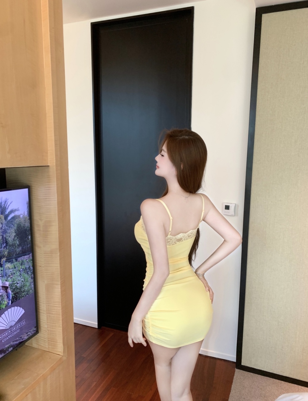 Sling package hip sexy fashion yellow dress for women