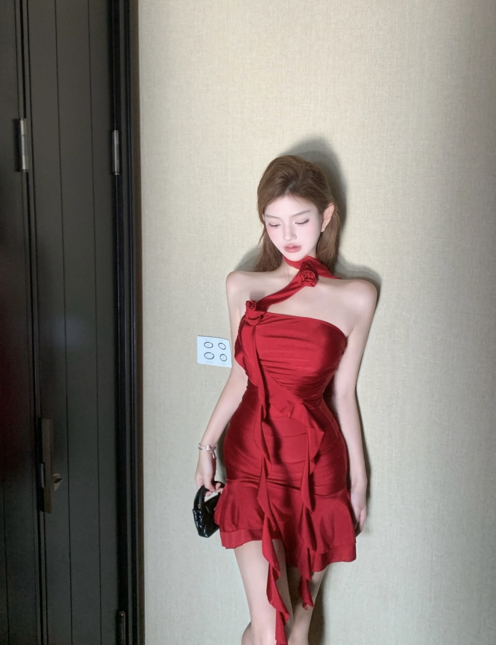 Sexy slim lotus leaf edges long flowers dress for women