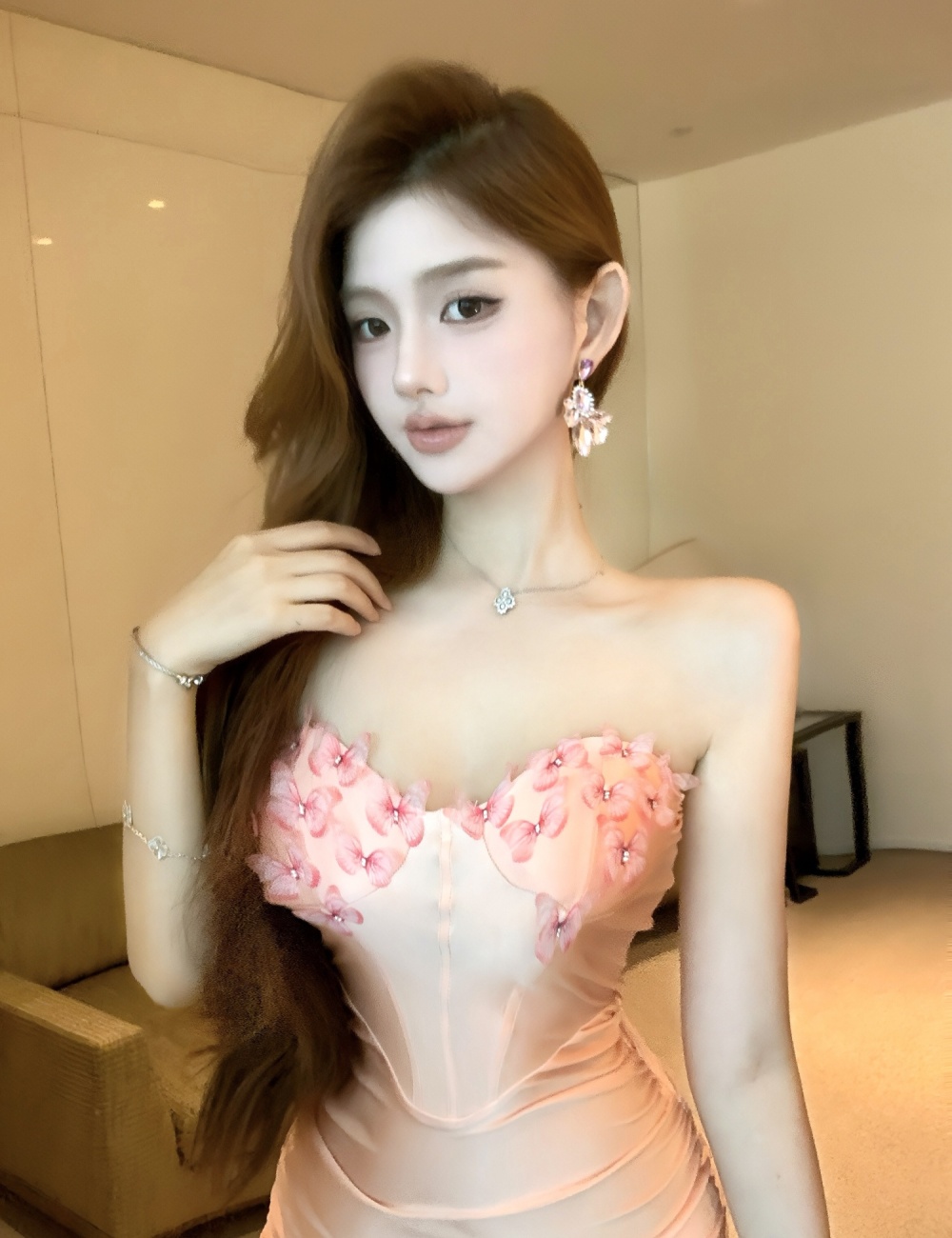 Stereoscopic butterfly dress tight sexy formal dress