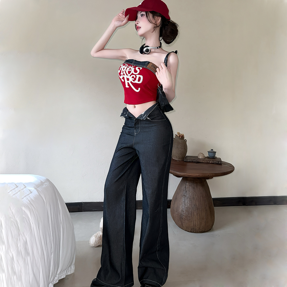 Wrapped chest wide leg pants sexy tops for women