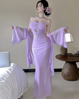 Long sleeve sling dress long cardigan 2pcs set for women