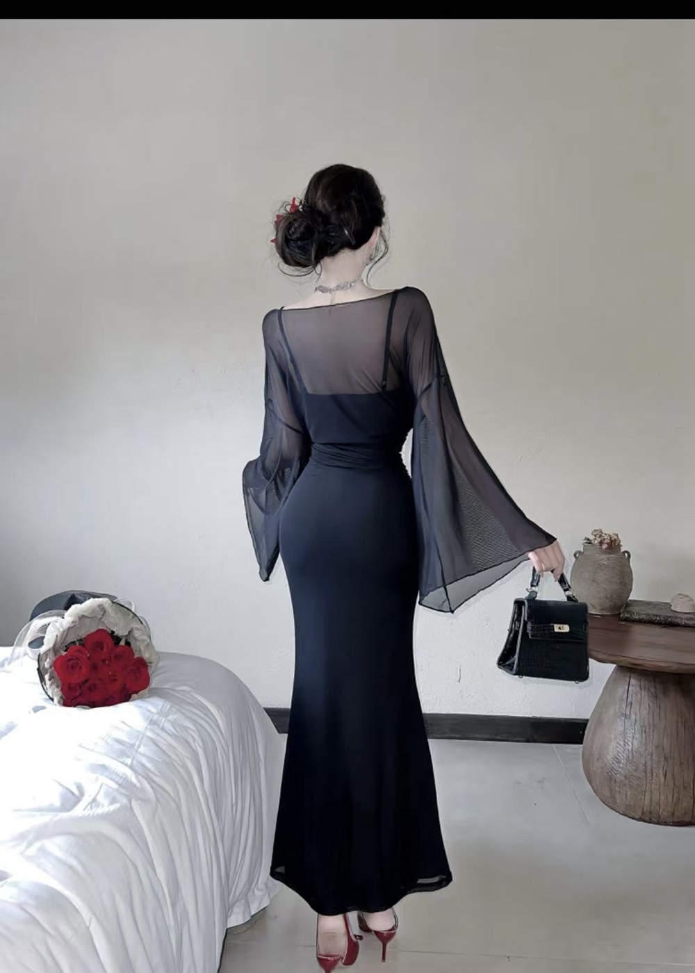 Long sleeve sling dress long cardigan 2pcs set for women