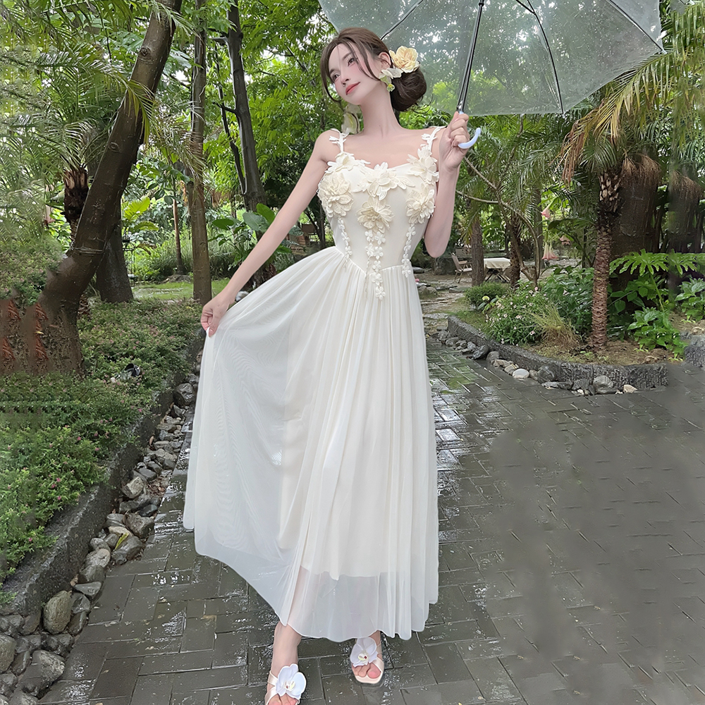 Summer gauze dress sling splice formal dress for women
