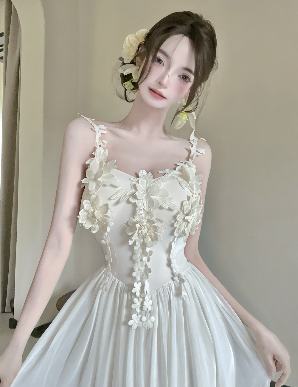 Summer gauze dress sling splice formal dress for women