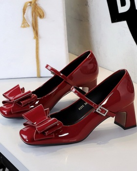 Square head thick bow banquet shoes for women