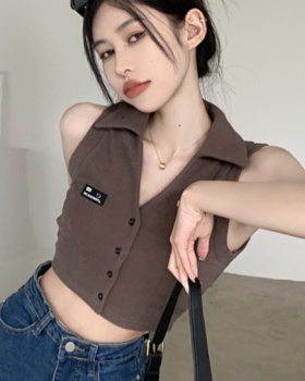 Small lapel retro cardigan spicegirl short vest