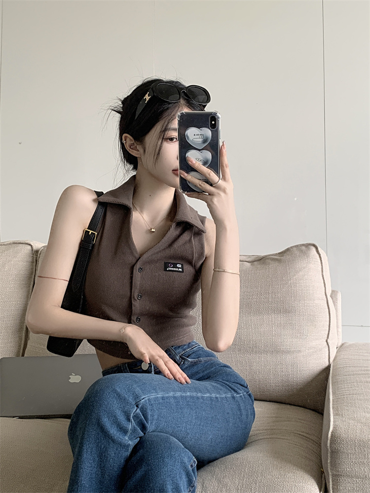 Small lapel retro cardigan spicegirl short vest