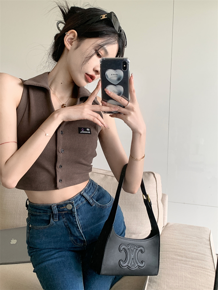 Small lapel retro cardigan spicegirl short vest