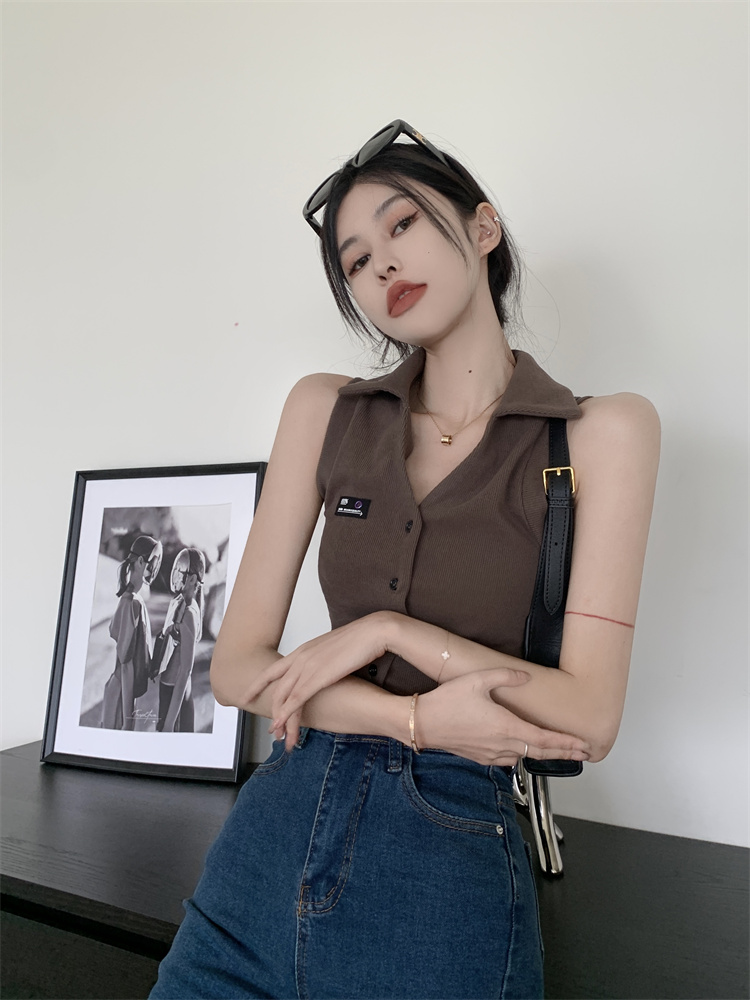 Small lapel retro cardigan spicegirl short vest