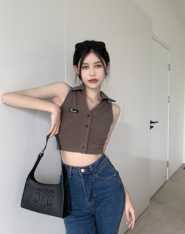 Small lapel retro cardigan spicegirl short vest