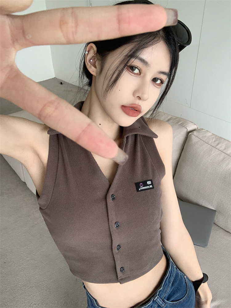 Small lapel retro cardigan spicegirl short vest