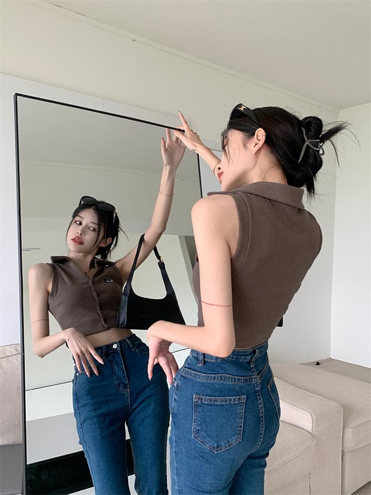 Small lapel retro cardigan spicegirl short vest