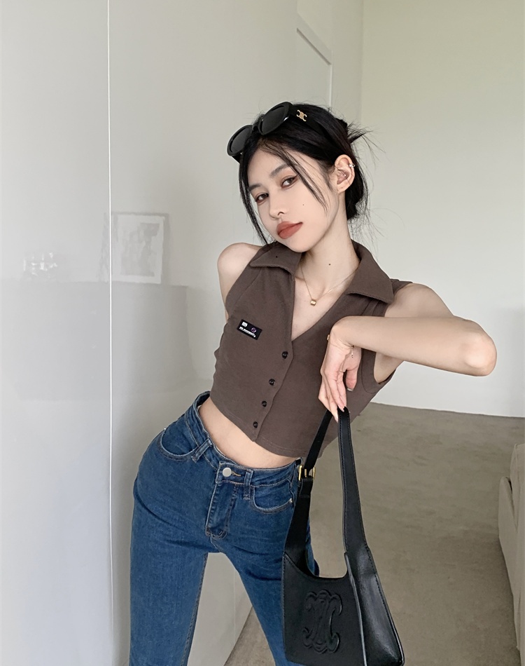 Small lapel retro cardigan spicegirl short vest