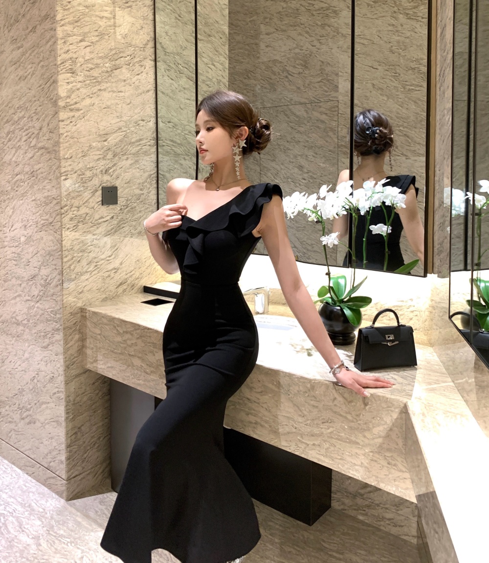 Ladies wood ear sexy temperament package hip dress