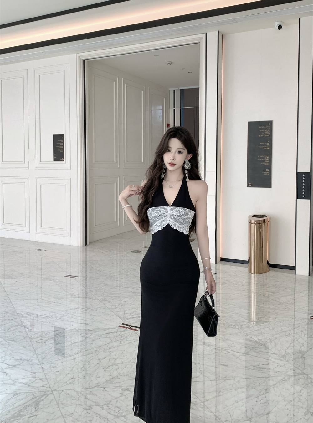 Summer splice sling halter lace slim dress