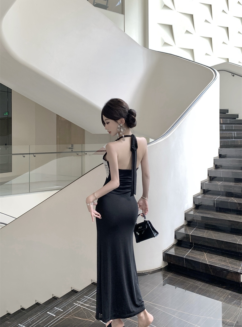 Summer splice sling halter lace slim dress