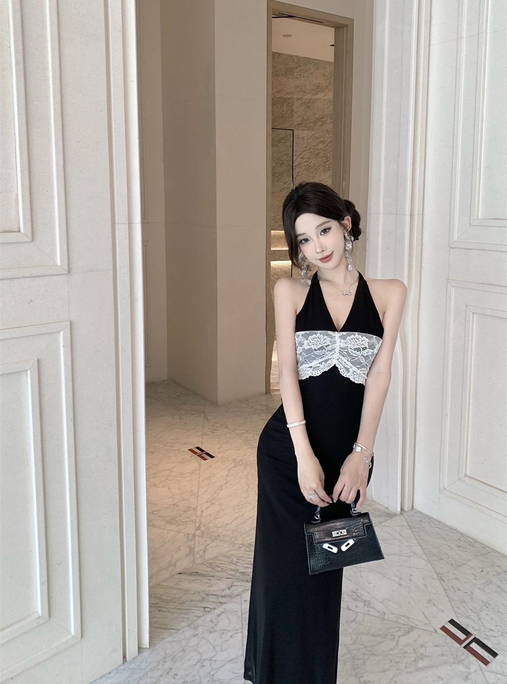 Summer splice sling halter lace slim dress