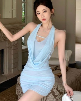 Halter summer fold sleeveless slim dress
