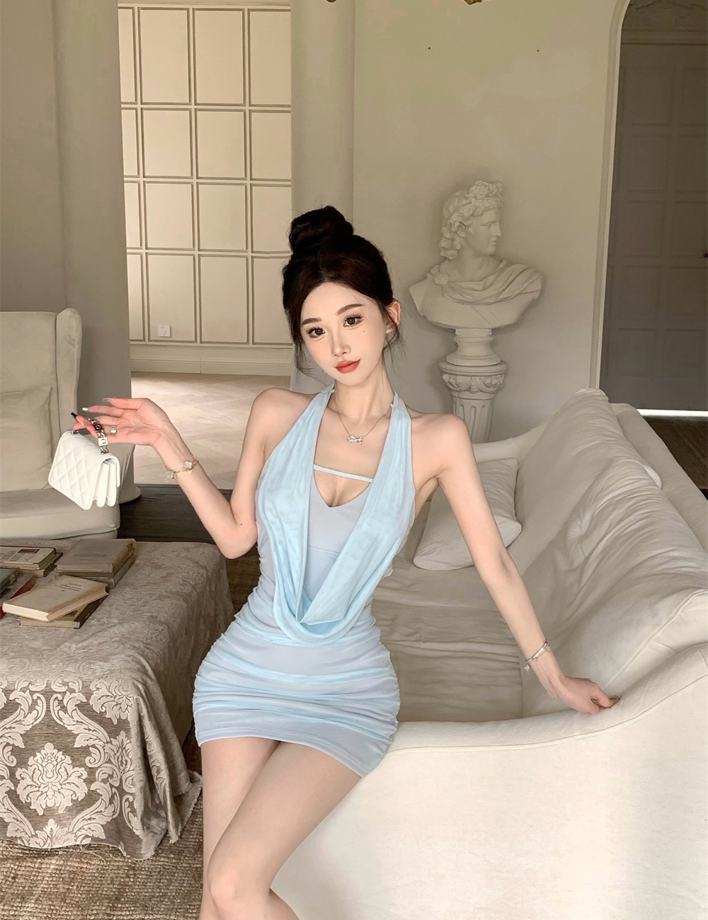 Halter summer fold sleeveless slim dress