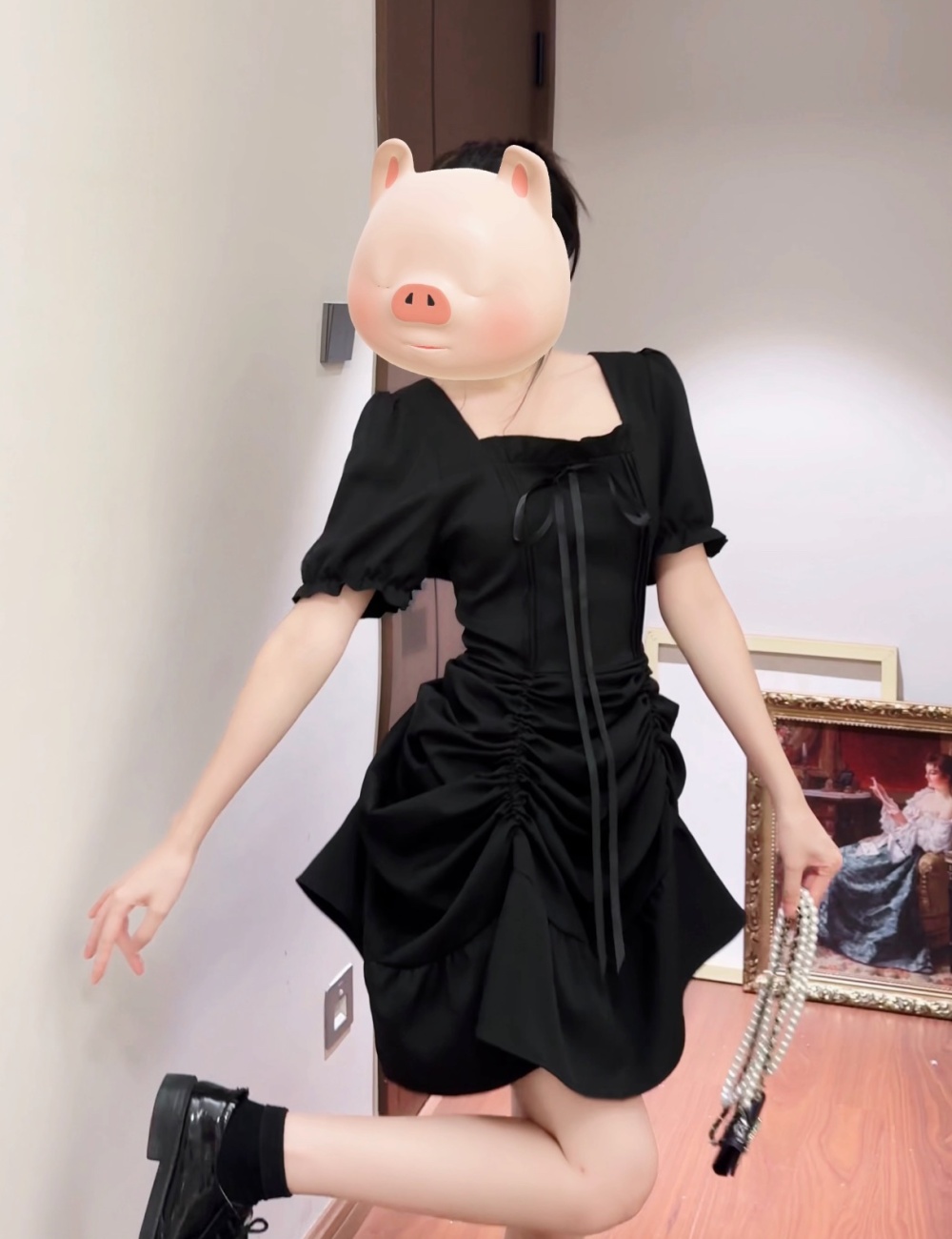 Square collar large yard dress slim red long dress