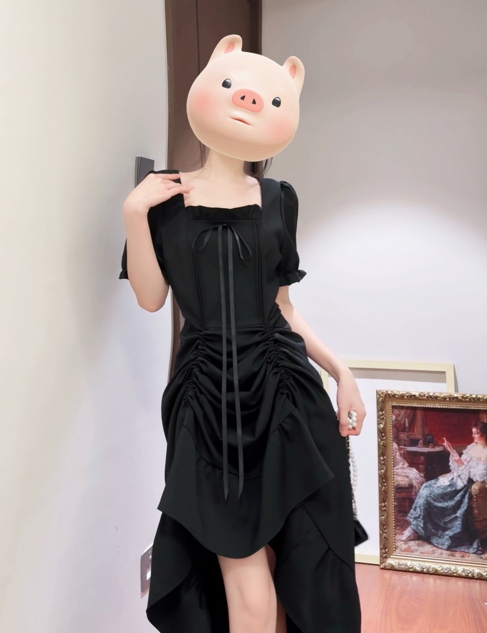 Square collar large yard dress slim red long dress