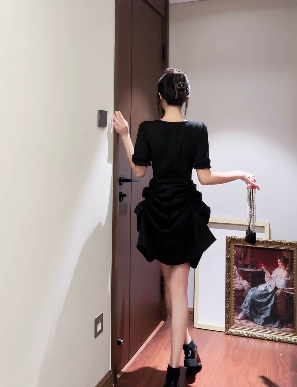Square collar large yard dress slim red long dress