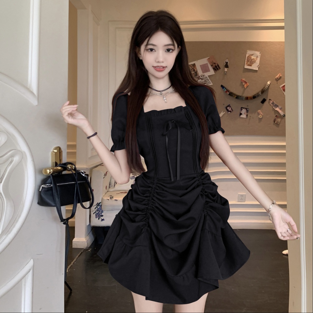 Temperament large yard dress square collar slim long dress