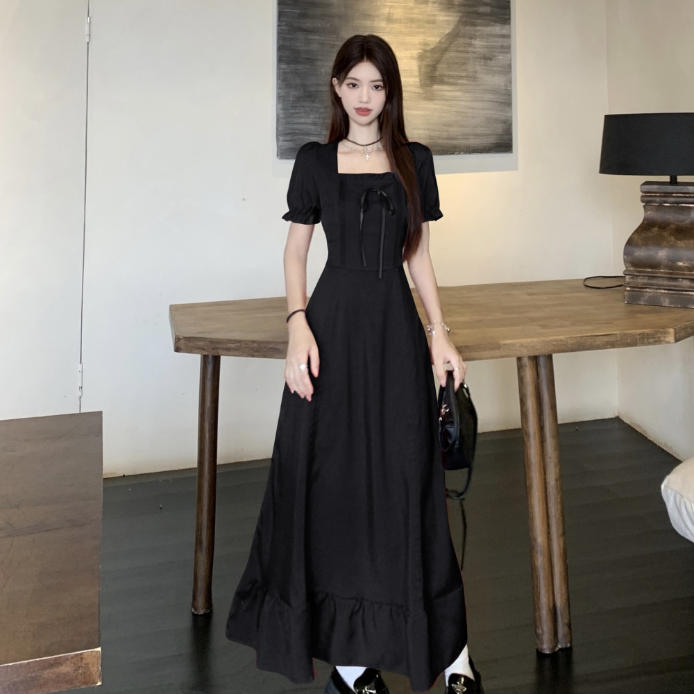 Temperament large yard dress square collar slim long dress