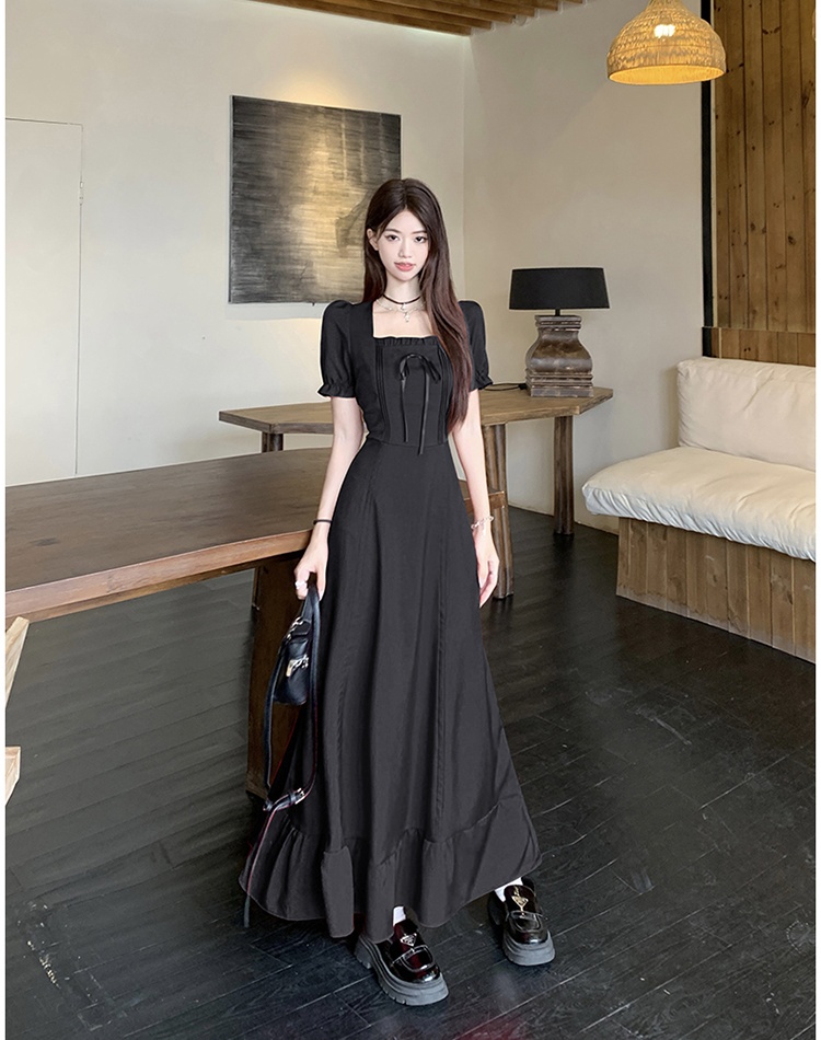 Temperament large yard dress square collar slim long dress