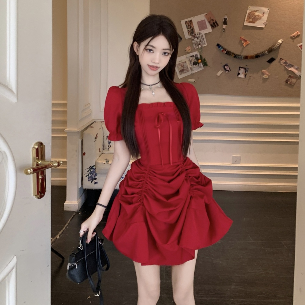 Temperament large yard dress square collar slim long dress