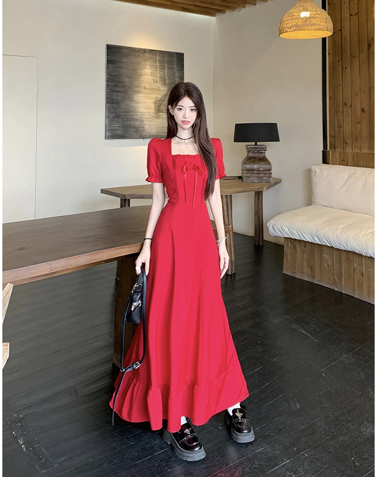Temperament large yard dress square collar slim long dress