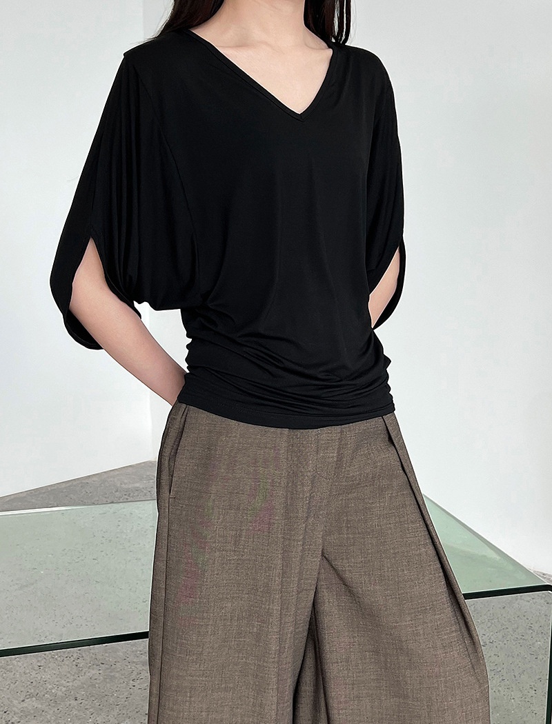 Short sleeve T-shirt pinched waist tops for women