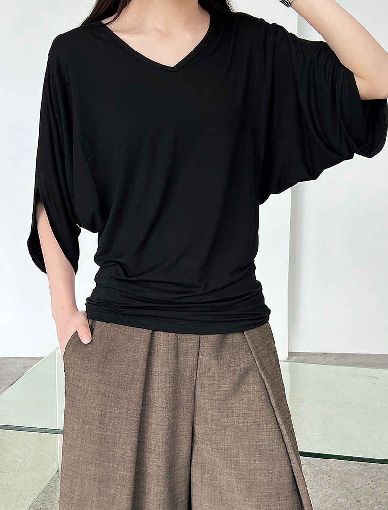 Short sleeve T-shirt pinched waist tops for women