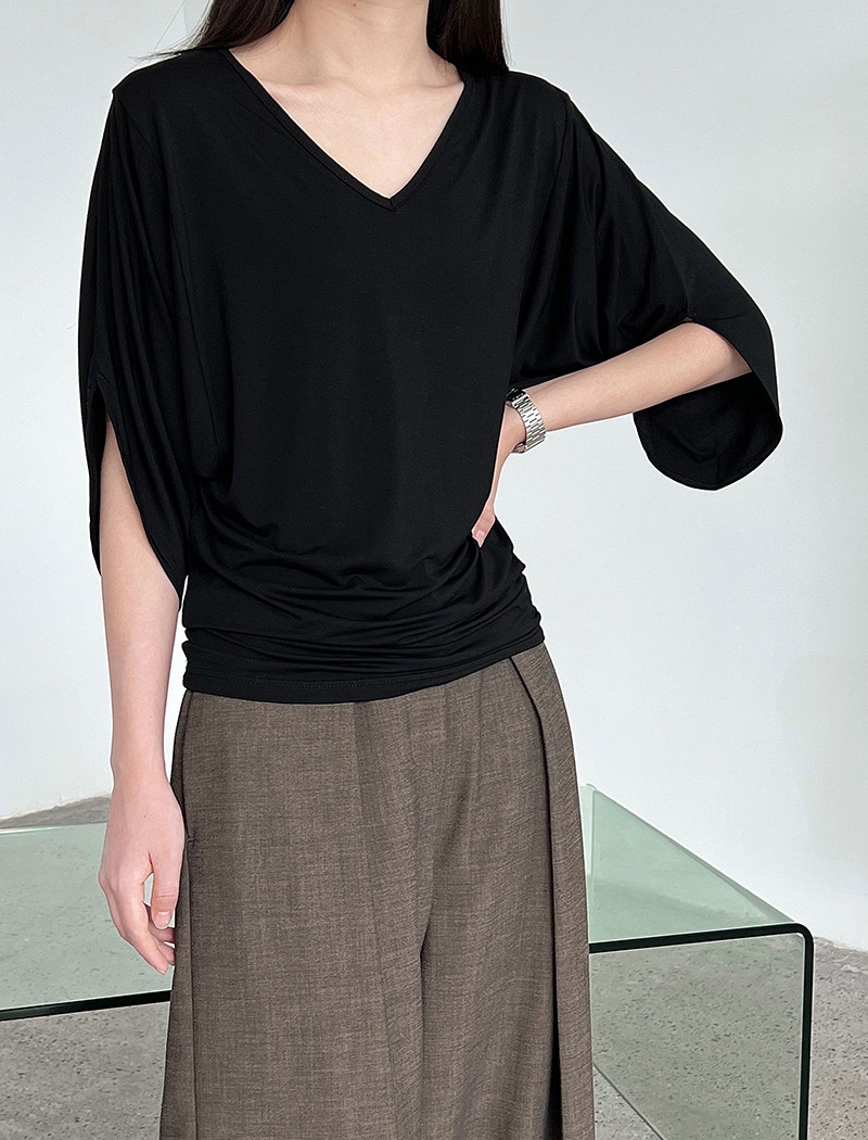 Short sleeve T-shirt pinched waist tops for women