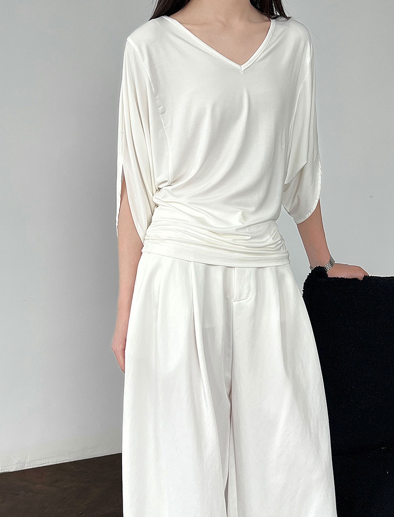 Short sleeve T-shirt pinched waist tops for women