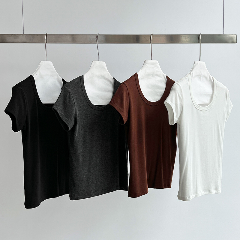 Short sleeve summer tops U-neck T-shirt for women